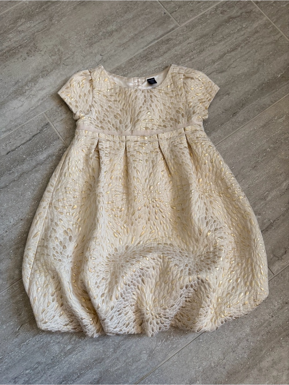 GAP Kids Girls Ivory Gold Metallic Jacquard Bubble Hem Holiday Wedding Dress